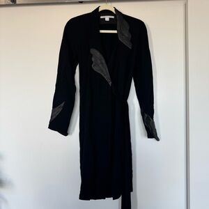 Diane Von Furstenberg Black Trench Coat with Leather Accents